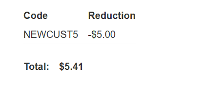 NEWCUST5 적용 후 $5가 할인된 금액